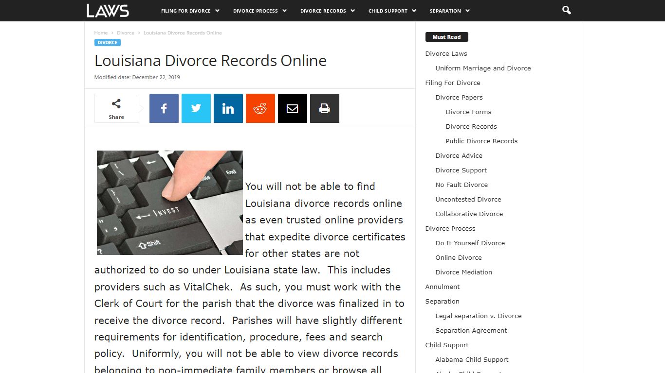 Louisiana Divorce Records Online - Divorce - LAWS.com