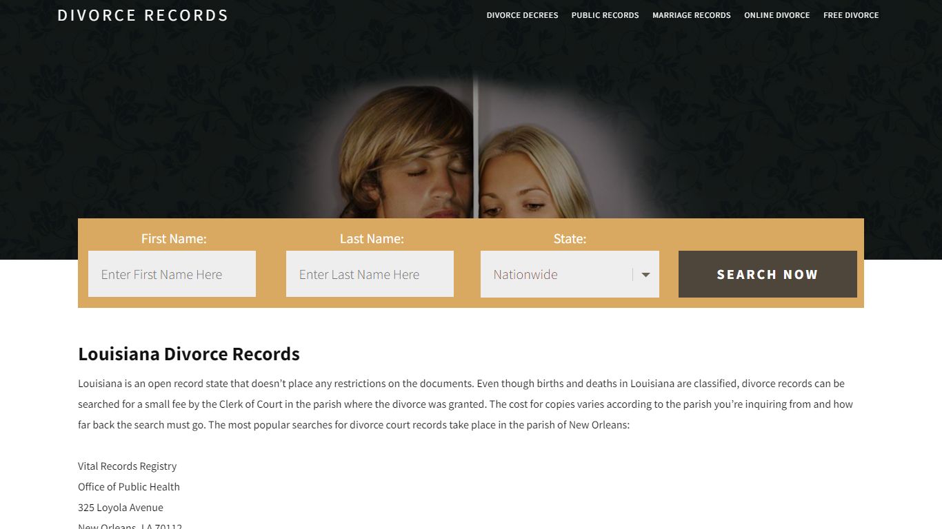 Louisiana Divorce Records | Enter Name & Search | 14 Days FREE