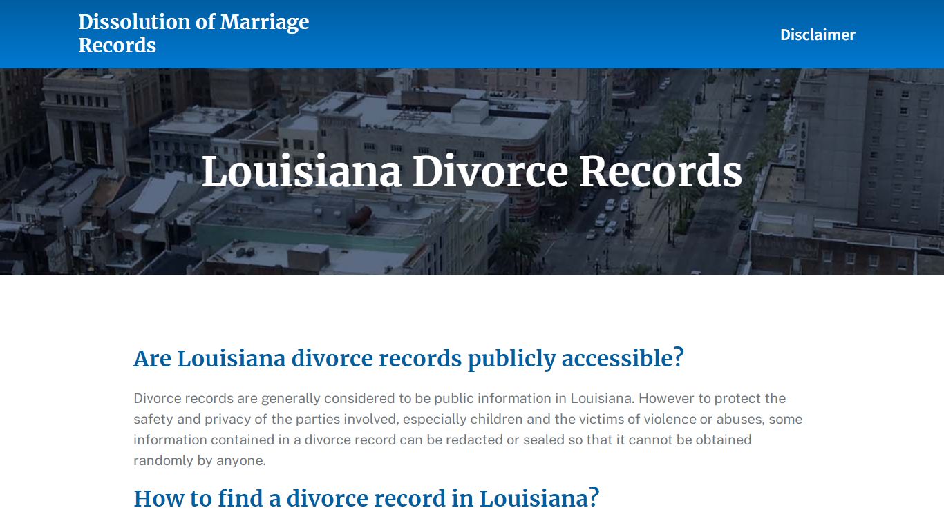 Louisiana Divorce Records - Dissolution of Marriage Records